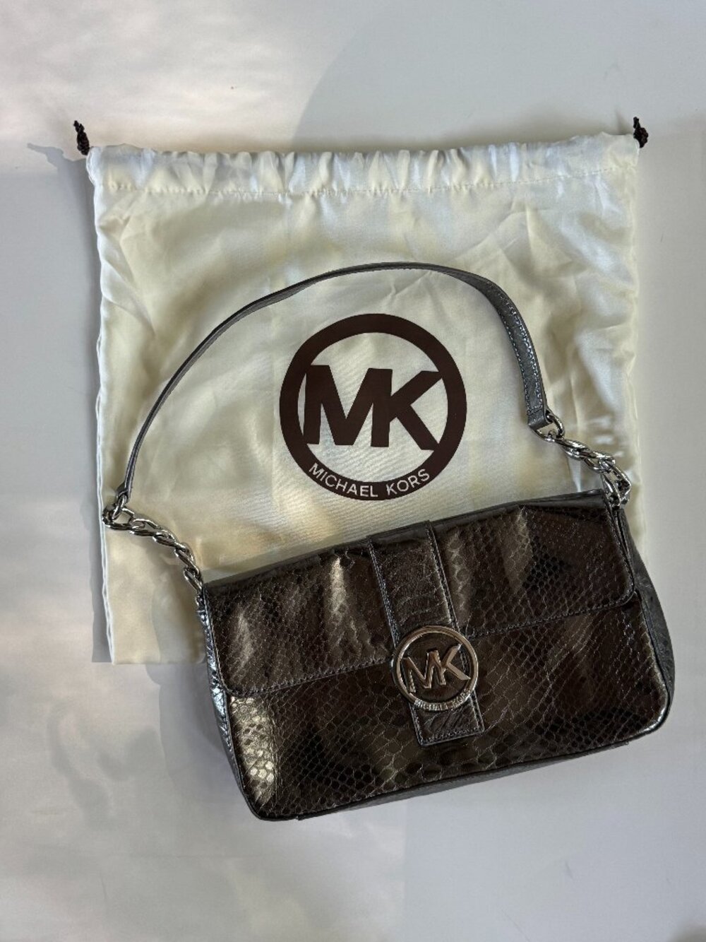 Michael Kors Metallic Python Embossed Shoulder Bag - Picture 7 of 12